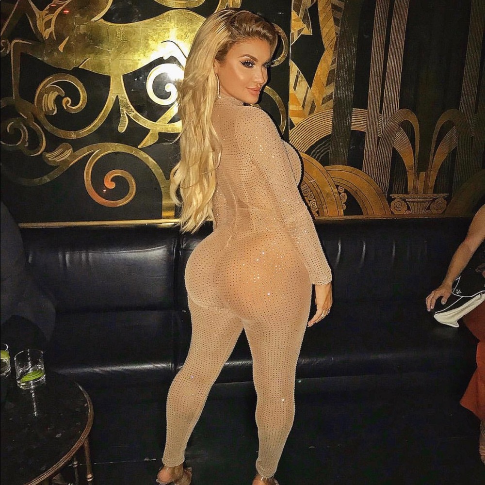 Rhinestone One Piece nude jumpsuit
